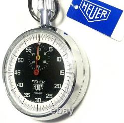 RARE NEW VINTAGE FISHER HEUER STOPWATCH 1970's 7 Jewels Swiss Box Manual & Tags