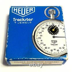 RARE NEW VINTAGE FISHER HEUER STOPWATCH 1970's 7 Jewels Swiss Box Manual & Tags
