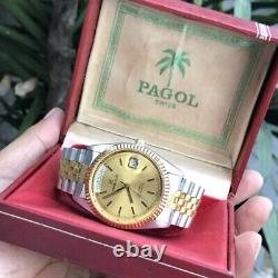 RARE Pagol Elite President Automatic Two Tone Sapphire Vintage Watch Swiss Made