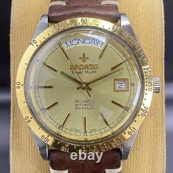 RARE Pronto Tropic Master Automatic Swiss 25J Gold Dial Two Tone Vintage Watch