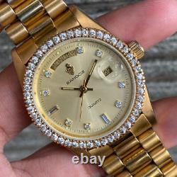 RARE Sandoz President Day Date Quartz Vintage Swiss Men Watch 1980s