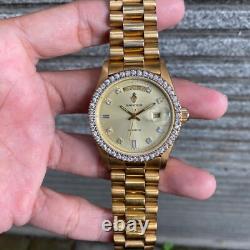 RARE Sandoz President Day Date Quartz Vintage Swiss Men Watch 1980s