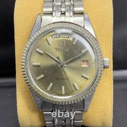 RARE Titus President Gray Dial Day Date Baton Automatic Swiss Watch Men Vintage