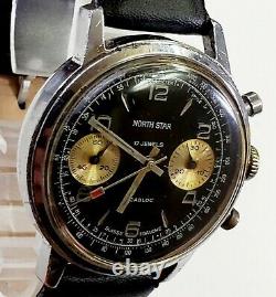 RARE, UNIQUE Men Vintage circa 60's SWISS CHRONOGRAPH Watch NORTH STAR 17Jewels