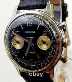 RARE, UNIQUE Men Vintage circa 60's SWISS CHRONOGRAPH Watch NORTH STAR 17Jewels