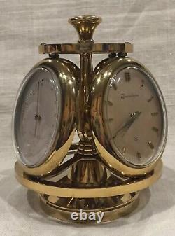 RARE VINTAGE REMEMBRANCE SWISS MADE BRASS 4 SIDED WEATHER STATION With 8 DAY CLOCK