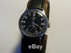 RARE VINTAGE WWII 40's OMEGA CAL. 30T2PC MILITARY RAF ARMY BLACK DIAL SWISS WATCH
