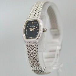 RARE Vintage 1971 OMEGA Silver Quartz Black Dial Women's 17mm Watch Swiss Made