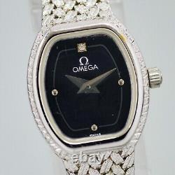 RARE Vintage 1971 OMEGA Silver Quartz Black Dial Women's 17mm Watch Swiss Made