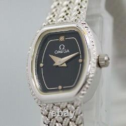 RARE Vintage 1971 OMEGA Silver Quartz Black Dial Women's 17mm Watch Swiss Made