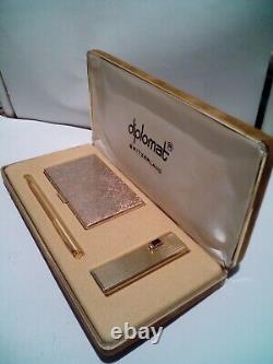 RARE! Vintage DIPLOMAT Present Set, Lighter+ Pen+ Card Holder, SWISS, NEW OLD