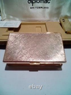 RARE! Vintage DIPLOMAT Present Set, Lighter+Pen+Card Holder, SWISS, NEW OLD