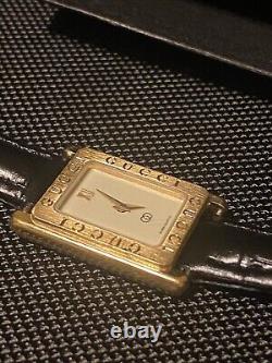 RARE Vintage Gucci Gold Plated 18MM Tank Watch Swiss Made 5 Jewels NEW Battery