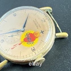 RARE Vintage Henry Capt Geneve Swiss Sec Hand Bleeding Heart Moeris Watch Runs