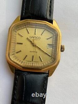 RARE Vintage MEN Watch QWARTZ LANCO SWISS GOLD PLATED