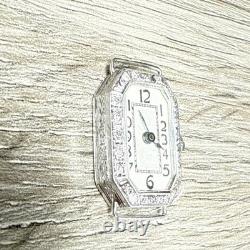 RARE Vintage Platinum Art Deco Perret Swiss Ladies Watch 15j 20 Diamonds