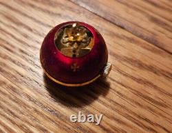 RARE Vintage Red Enameled NAVARRE Ball Pendant Ladies Watch-Swiss-17 Jewels