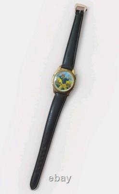 RARE Vintage Swiss Made Wind Up Football Player Diamond Tooled Die Cast Watch