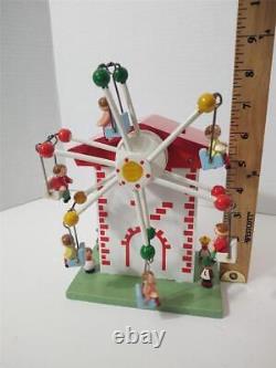 RARE Vintage Swiss Mechanical Wooden Ferris Wheel Coin Bank with Key