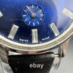 RARE Vintage Waltham Smoseco Blue Dial Sub-Dial Mechanical Watch Swiss Made