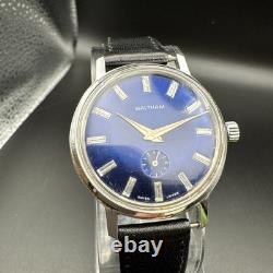 RARE Vintage Waltham Smoseco Blue Dial Sub-Dial Mechanical Watch Swiss Made