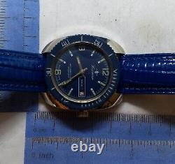 RARE vintage BLUE DIAL Lucerne Swiss Calendar Dive Watch. New Band Spectacular