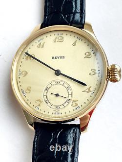 REVUE Vintage 1910`s New Cased rare Metal Gold Face Swiss Men`s Watch