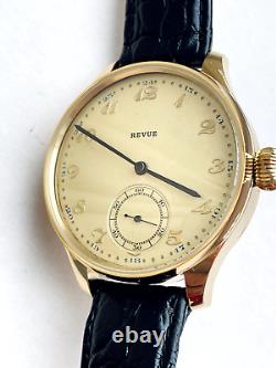 REVUE Vintage 1910`s New Cased rare Metal Gold Face Swiss Men`s Watch