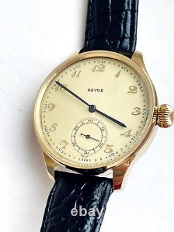 REVUE Vintage 1910`s New Cased rare Metal Gold Face Swiss Men`s Watch