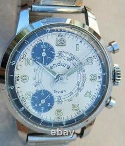 RW2 RARE & CLEAN ENDURA MENS SWISS'70s CHRONOGRAPH PANDA TELEMETER WATCH TICKS