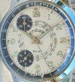 RW2 RARE & CLEAN ENDURA MENS SWISS'70s CHRONOGRAPH PANDA TELEMETER WATCH TICKS