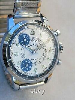 RW2 RARE & CLEAN ENDURA MENS SWISS'70s CHRONOGRAPH PANDA TELEMETER WATCH TICKS