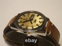 Rado Rare Vintage Mens Swiss Watch, Day Night, Gold Dial, Ss, Auto, Orig, Good