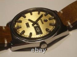 Rado Rare Vintage Mens Swiss Watch, Day Night, Gold Dial, Ss, Auto, Orig, Good