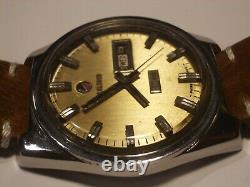 Rado Rare Vintage Mens Swiss Watch, Day Night, Gold Dial, Ss, Auto, Orig, Good