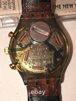 Rare 1990 Vintage Swatch Originals Swiss Watch 007 Goldfinger Chrono 22 Jewels