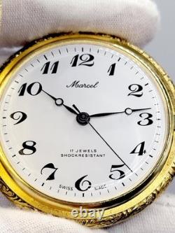 Rare 47mm MINT Marcel Gold-tone Vintage White Dial Men's Swiss Pocket Watch