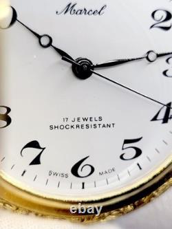 Rare 47mm MINT Marcel Gold-tone Vintage White Dial Men's Swiss Pocket Watch