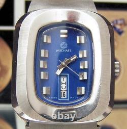 Rare 70's Antique Vintage Swiss Funky Retro Auto Chunky Watch 25 Jewel Eta 2760