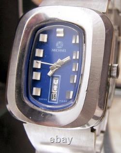 Rare 70's Antique Vintage Swiss Funky Retro Auto Chunky Watch 25 Jewel Eta 2760