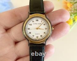 Rare Alfred Sung Day/Date Ladies Swiss Vintage Luxury Black French Leather Watch