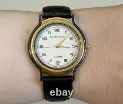 Rare Alfred Sung Day/Date Ladies Swiss Vintage Luxury Black French Leather Watch