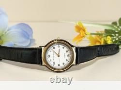 Rare Alfred Sung Day/Date Ladies Swiss Vintage Luxury Black French Leather Watch