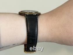 Rare Alfred Sung Day/Date Ladies Swiss Vintage Luxury Black French Leather Watch