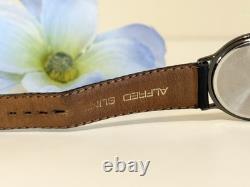 Rare Alfred Sung Day/Date Ladies Swiss Vintage Luxury Black French Leather Watch