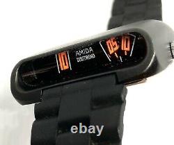 Rare Amida Digitrend 17 Jewels Black Drivers Watch Jump Hour Swiss 1976