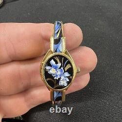 Rare Andre Mouche Peek-A-Boo Gold Floral Swiss Watch Ladies NICE