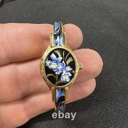 Rare Andre Mouche Peek-A-Boo Gold Floral Swiss Watch Ladies NICE