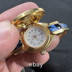 Rare Andre Mouche Peek-A-Boo Gold Floral Swiss Watch Ladies NICE