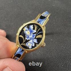 Rare Andre Mouche Peek-A-Boo Gold Floral Swiss Watch Ladies NICE